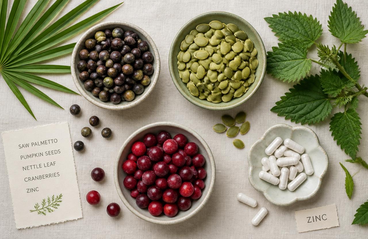 Saw palmetto, pumpkin seed, nettle leaf, cranberry and zinc used in UroVita Care Capsules